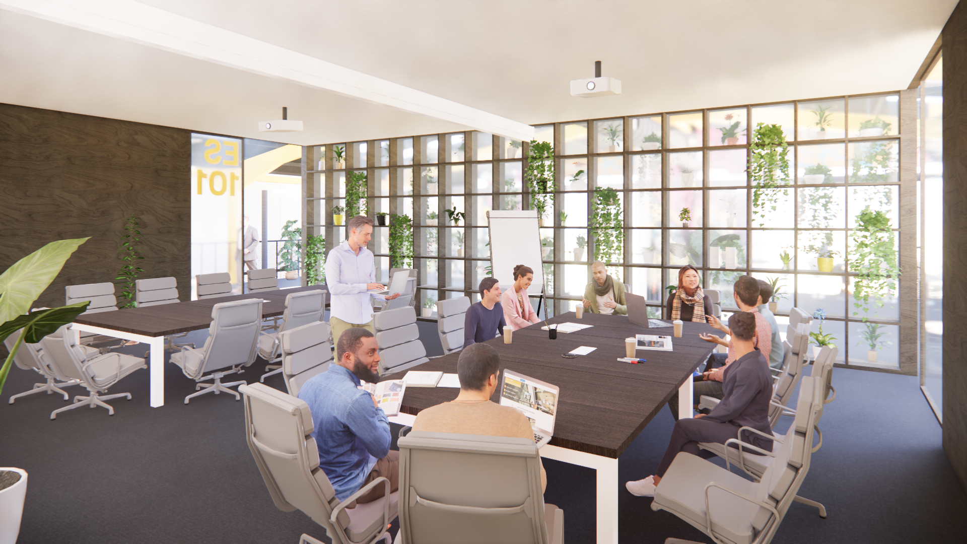 Science Creates Unit showing people around a desk in a boardroom senario