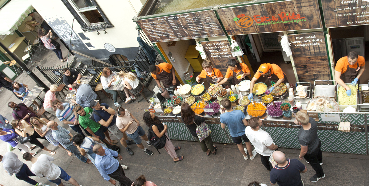 St Nics Market July 1 aerial shot of market stalls