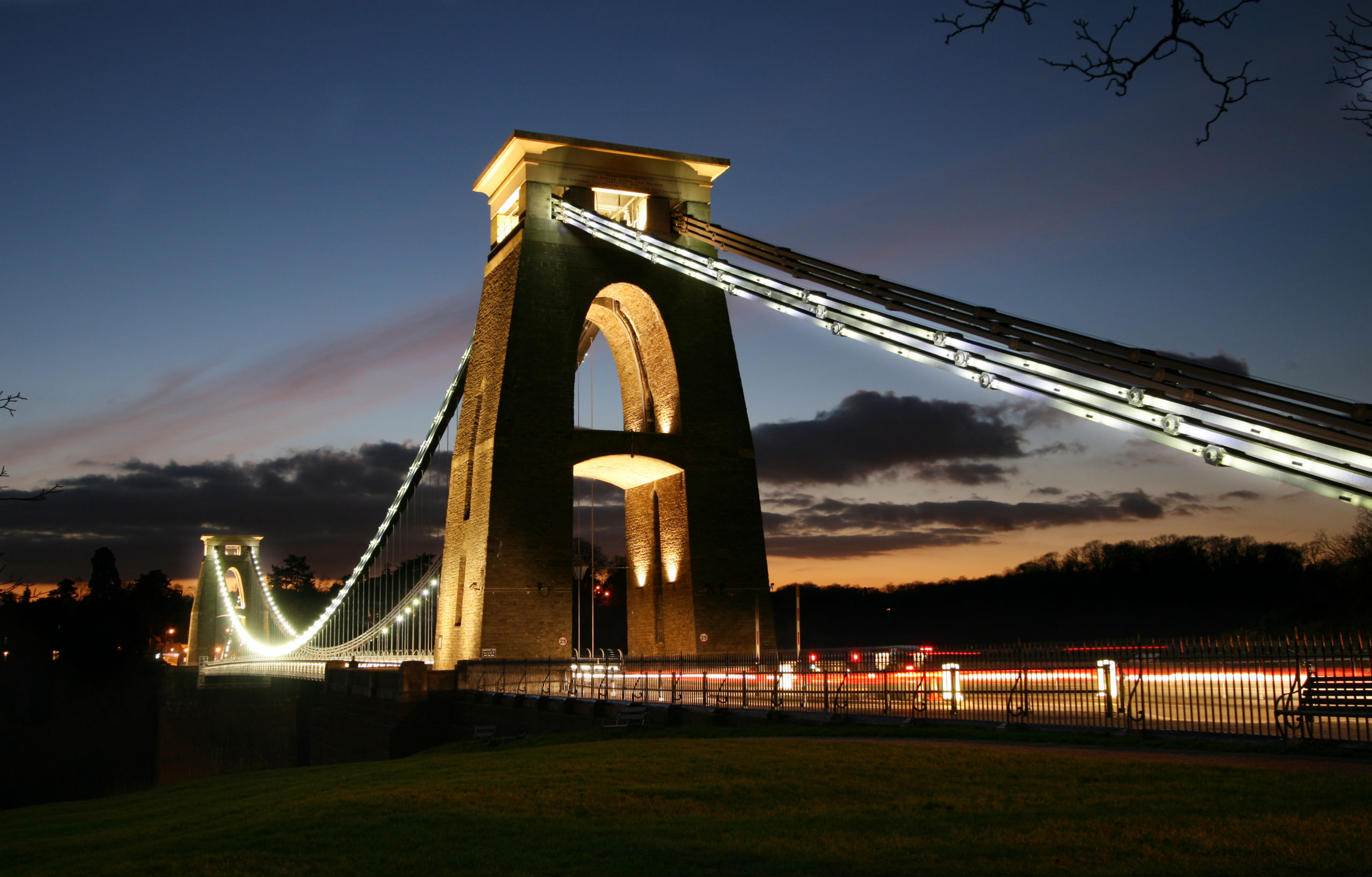 Suspension bridge at dusk