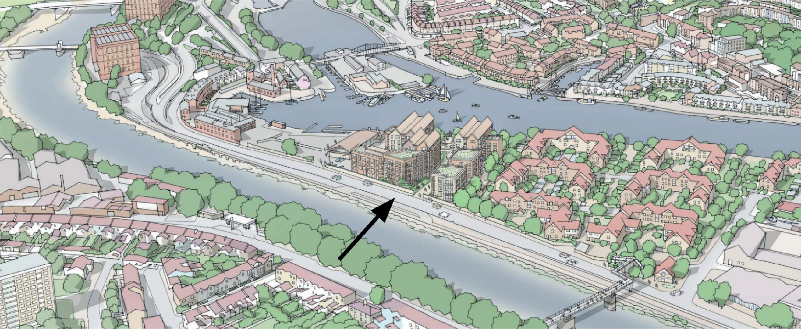 CGI of Baltic Wharf aerial view