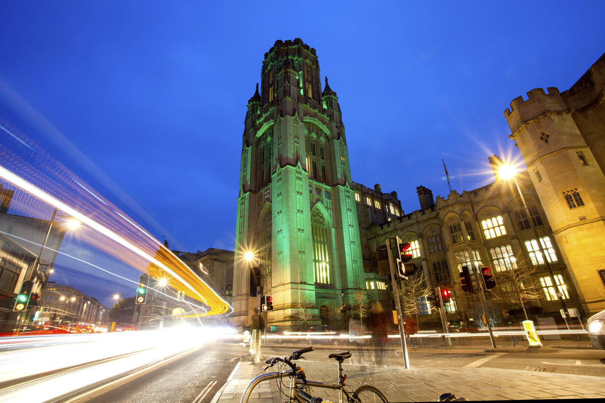 University (Wills) tower night shot light trails