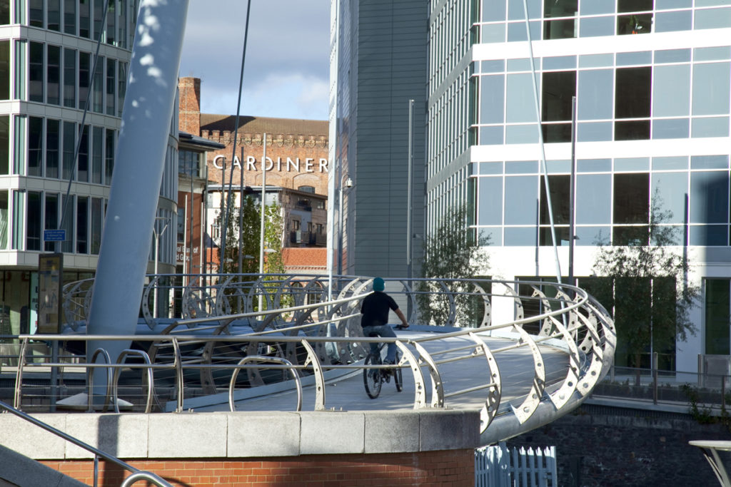 Bridge at Temple Quay with a cyclist