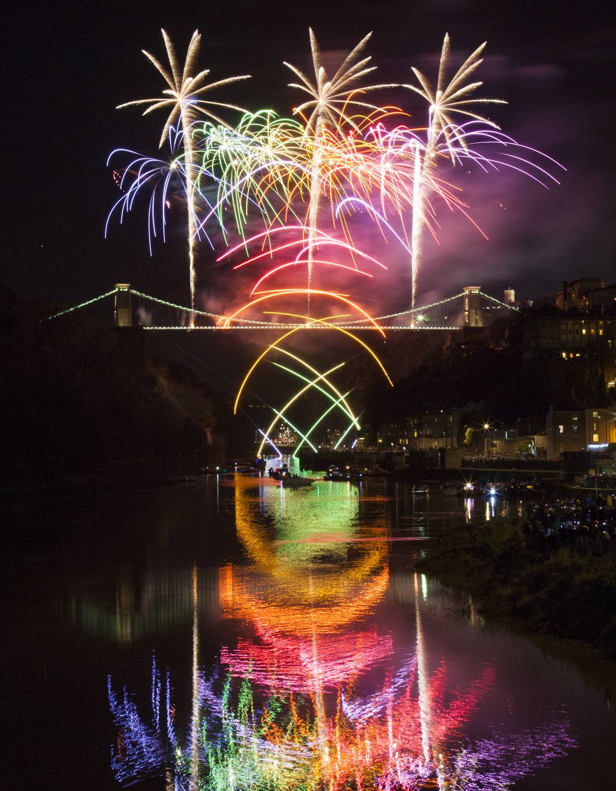 150th Fireworks at Clifton Bridge at night