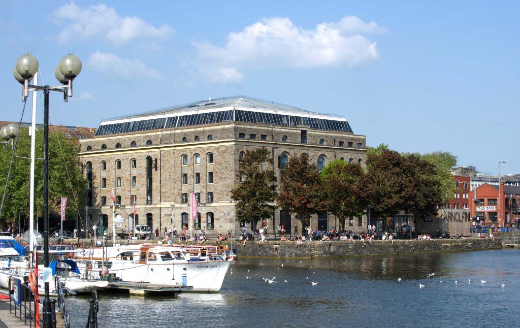 UWE Bristol Arnolfini City Campus building with water and boats