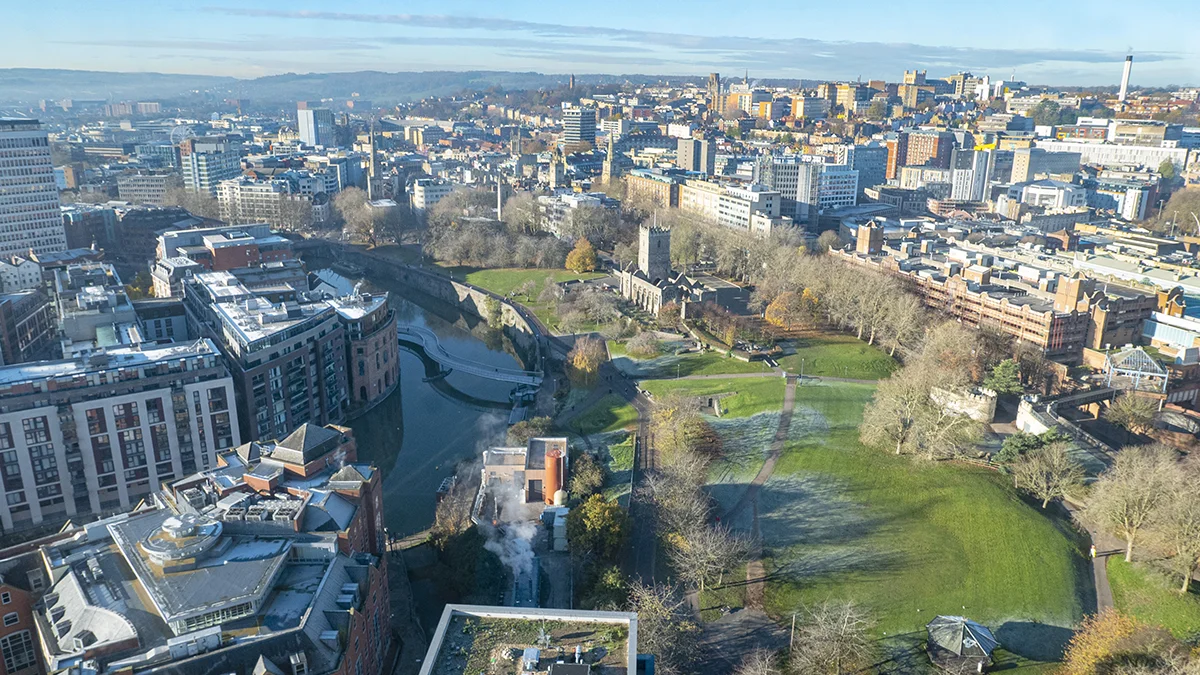 View of Bristol City Centre overlooking Castle Park